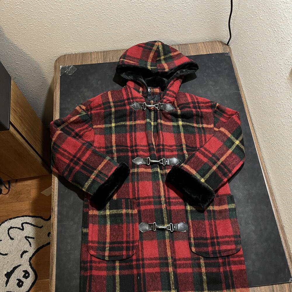 Braetan Duffle Coat Womens Small Plaid Hooded Toggle Fireman Lobster Clasp USA - Picture 6 of 13